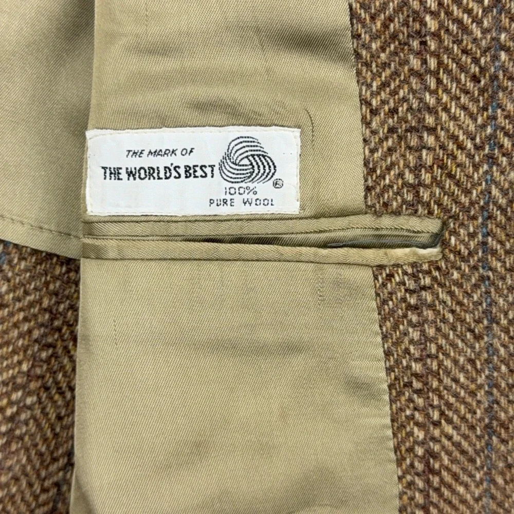 VTG Stanley Blacker Blazer Mens 40 Brown Herringbone Tweed Wool Sport Coat 80s